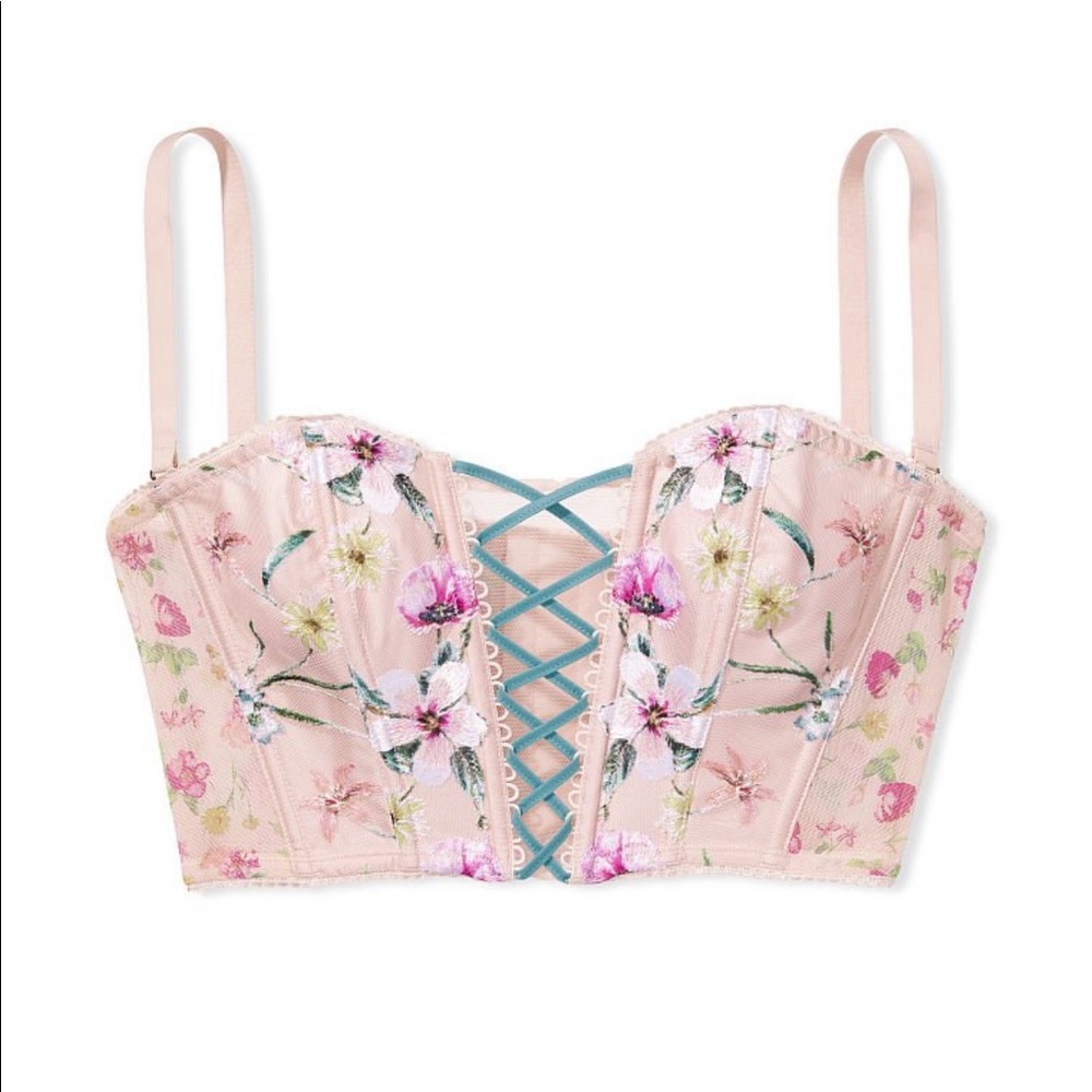Victoria’s Secret Floral Embroidered Lace-Up Corset Top